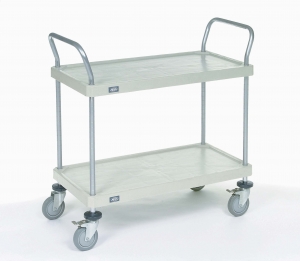 Nexel Solid Plastic Shelf Utility Cart - 2 Shelf, Polyurethane Wheels